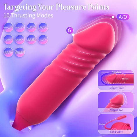 Vibrator Dildo Sex Toys for Women -  Rose Sex Toy with Thrusting G Spot Vibrators & 10 Sucking Modes for Clitoral Nipple Stimulation Anal Double-Ended Dildos Adult Sex Toys Games for Couples