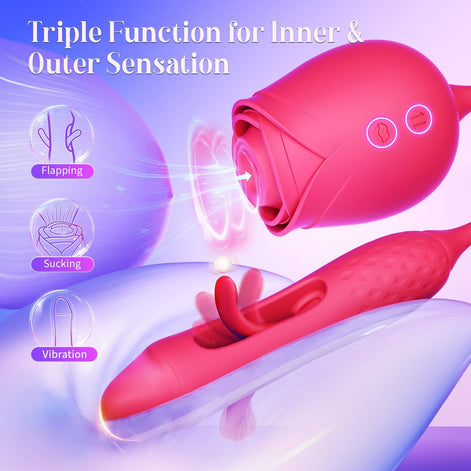 Sucking Vibrator Rose Sex Toy - 10 Suction Vibration Flapping Clitoral Stimulator & G Spot Thrusting Dildo, Anal Nipple Clit Sucker for Women & Couples, Adult Sex Toys Sexual Pleasure Tools