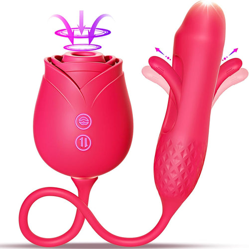 Sucking Vibrator Rose Sex Toy - 10 Suction Vibration Flapping Clitoral Stimulator & G Spot Thrusting Dildo, Anal Nipple Clit Sucker for Women & Couples, Adult Sex Toys Sexual Pleasure Tools