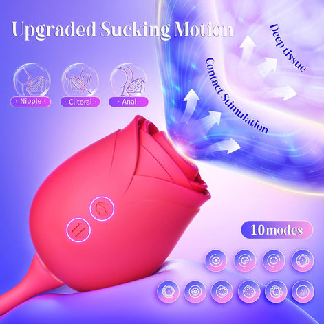 Vibrator Dildo Sex Toys for Women -  Rose Sex Toy with Thrusting G Spot Vibrators & 10 Sucking Modes for Clitoral Nipple Stimulation Anal Double-Ended Dildos Adult Sex Toys Games for Couples