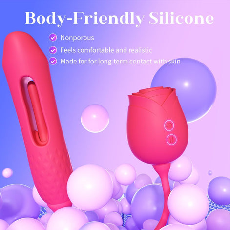 Sucking Vibrator Rose Sex Toy - 10 Suction Vibration Flapping Clitoral Stimulator & G Spot Thrusting Dildo, Anal Nipple Clit Sucker for Women & Couples, Adult Sex Toys Sexual Pleasure Tools